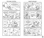  4koma ? bone chair clothing coal_(rakkuguy) coin comic dialogue dissolving eating female goo_creature group human kobold lime_(rakkuguy) magic_user mammal nude onomatopoeia rakkuguy robe scales shelley_(rakkuguy) skeleton slime sound_effects speech_bubble sweat table window 