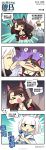  3girls 4koma :p akagi_(azur_lane) animal_ears azur_lane brown_hair candy comic enterprise_(azur_lane) eyebrows_visible_through_hair food food_poisoning fox_ears fox_tail green_eyes highres kaga_(azur_lane) kaga_(battleship)_(azur_lane) lollipop multiple_girls multiple_tails red_eyes tail tongue tongue_out toucailao weibo_logo weibo_username white_hair 