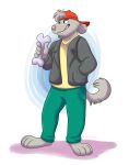  2019 anthro arthur_(series) by-nc-nd canid canine canis clothing creative_commons digital_media_(artwork) domestic_dog hi_res male mammal orlandofox rattles simple_background young 