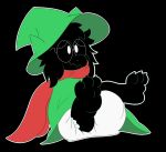  black_fur bovid caprine clothed clothing cub deltarune diaper eyewear fur glasses goat male mammal mrvonfuzzlebutt ralsei robe scarf sitting solo video_games young 