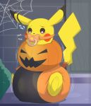  ambiguous_gender bdsm big_diaper bondage bound bunnykisses diaper food fruit halloween hi_res holidays immobile nintendo pacifier pikachu pok&eacute;mon pok&eacute;mon_(species) pumpkin sitting video_games 