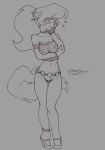  2019 anthro breasts callie_briggs cerebropodrido cleavage clothed clothing digital_media_(artwork) domestic_cat embarrassed eyewear felid feline felis female footwear glasses hanna-barbera high_heels implied_prostitution mammal midriff monochrome navel nipples pubes shoes skimpy solo standing swat_kats thong translucent 