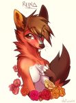  4_fingers anthro breasts brown_eyes brown_hair brown_nose canid canine dedpassm female fox fur hair mammal nude red_fur smile solo 