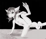  anthro cailey consentacles curly_hair digitigrade ear_piercing female fuchs greyscale hair hi_res hindpaw macropod mammal marsupial monochrome nude pawpads paws penetration piercing pouch_(anatomy) smile solo tail_coil tentacle_penetration tentacles vaginal vaginal_penetration young 