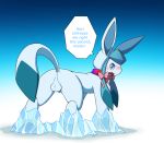  anus blue_eyes blush bow butt eeveelution embarrassed frozen glaceon glacey ice km-15 male nintendo open_mouth penis pok&eacute;mon pok&eacute;mon_(species) scarf text video_games x_anus 