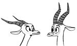  2018 ambiguous_gender antelope anthro bovid duo eye_contact facial_markings fuel_(artist) fuel_(character) gazelle greyscale horn looking_at_another mammal markings monochrome simple_background smile white_background 