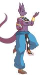  2019 anthro beerus bracelet breasts clothing danonymous dragon_ball dragon_ball_super felid feline female jewelry looking_at_viewer mammal navel nipples pants piercing side_view simple_background solo white_background 