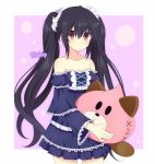  1girl absurdres bare_shoulders black_hair breasts caro-xy cleavage dogoo dress hair_ornament highres huge_filesize long_hair looking_at_viewer medium_breasts neptune_(series) noire red_eyes ribbon solo standing twintails very_long_hair 