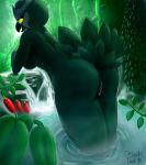  absurd_res anthro anus avian beak bird blackowl breasts butt clitoris digital_media_(artwork) feathers female fog hi_res jungle leaf looking_at_viewer nude open_mouth outside owl owlivia_(blackowl) plant pussy red_eyes rock scar shy smile stones tree water 