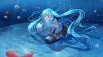  animal aqua_hair bubbles fish hatsune_miku long_hair suiboku_tanren underwater vocaloid water 