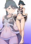  1girl alternate_costume babydoll black_panties blue_eyes blue_hair breasts collarbone full_body high_ponytail houshou_(kantai_collection) kantai_collection lingerie mokerou panties ponytail small_breasts smile solo standing underwear underwear_only 
