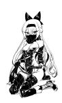  1girl blush bow breasts commentary_request elbow_gloves girls_frontline gitoshinp gloves hair_bow high_heels highres loincloth loincloth_lift long_hair looking_at_viewer monochrome sitting small_breasts solo thighhighs tokarev_(girls_frontline) veil wariza white_background 