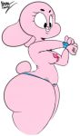  2018 aged_up anais_watterson anthro breasts buckteeth butt cartoon_network clothed clothing digital_media_(artwork) female fur lagomorph leporid low_res mammal neom-daddy nipples panties pink_fur rabbit simple_background solo standing teeth the_amazing_world_of_gumball thick_thighs thong topless underwear watch white_background 