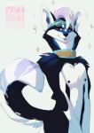  anthro canid canine canis collar domestic_dog eyewear fur goggles hair looking_at_viewer male mammal nipples nude simple_background smile smooshkin solo 
