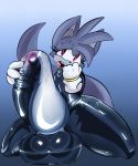  balls clothing condom_suit cum drooling fan_character girly gloves hyper lutrine male mammal mustelid penis rubber rubber_suit saliva shiny sonic_(series) sweat white_crest 