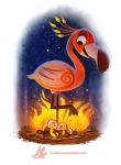  ambiguous_gender avian bird black_eyes campfire cryptid-creations egg feathered_wings feathers feral fire fire_feathers flamingo humor nest night outside phoenix pink_feathers pun solo visual_pun wings 