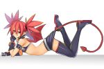  2019 boots breasts butt choker clothed clothing demon digital_media_(artwork) disgaea etna female footwear gloves hair humanoid legwear looking_at_viewer lying membranous_wings not_furry on_front pose red_eyes red_hair simple_background skimpy small_breasts smile solo spade_tail splayta teasing thigh_highs video_games white_background wings 