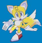 3d_(artwork) anthro balls blue_eyes canid canine clothing digital_media_(artwork) erection footwear fox fur gloves humanoid_penis is_(artist) looking_at_viewer low_poly male mammal miles_prower open_mouth penis shoes simple_background solo sonic_(series) standing 