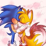  anthro blush canid canine clothing duo eulipotyphlan eyes_closed face_grabbing footwear fox gloves hedgehog kissing male male/male mammal miles_prower simple_background sonic_(series) sonic_the_hedgehog video_games 