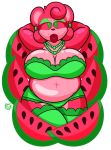  2019 anthro anthrofied big_breasts biped breasts candy clothed clothing digital_drawing_(artwork) digital_media_(artwork) fan_character female food food_creature fruit gummy_bear hair hi_res humanoid looking_at_viewer mammal mr.ink_(artist) open_mouth overweight red_eyes simple_background smile solo thick_thighs tongue ursid ursine 