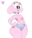  2018 5_fingers aged_up anais_watterson anthro breasts buckteeth cartoon_network clothed clothing digital_media_(artwork) female hand_on_hip lagomorph leporid lipstick looking_at_viewer makeup mammal navel neom-daddy nipples panties pose rabbit simple_background smile solo standing teeth the_amazing_world_of_gumball thick_thighs topless underwear white_background 
