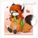  2016 4_toes anthro barefoot bastika black_nose canid canine clothed clothing digital_media_(artwork) female fox green_eyes mammal pawpads smile solo toes 