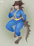  anthro bethesda_softworks big_breasts black_sclera breasts claws deathclaw digital_media_(artwork) elizabeth_(smug_jund) fallout female hair horn long_hair nomdelights non-mammal_breasts pip-boy solo vault_suit video_games wide_hips 