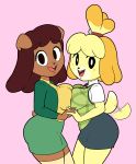  &lt;3 2019 animal_crossing anthro anthrofied big_breasts blush breasts brown_hair canid canine canis carla_(ok_k.o.!_lbh) cartoon_network clothed clothing competition digital_media_(artwork) domestic_dog duo excited female fur hair hand_holding hi_res isabelle_(animal_crossing) looking_at_viewer mammal mature_female nintendo ok_k.o.!_let&#039;s_be_heroes open_mouth shih_tzu simple_background smile tailwag tortoisesensei toy_dog video_games wide_hips 