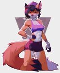  abs anthro bandage canid canine clothed clothing female fox hat junebuq looking_at_viewer mammal simple_background solo standing thigh_gap 