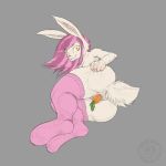  anthro carrot clothing digital_media_(artwork) female food hair hare lagomorph legwear leporid looking_at_viewer mammal penetration pink_hair presenting pussy rabbit simple_background smile solo stockings trembletits vaginal vaginal_penetration vegetable yellow_eyes 