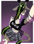 anthro clothed clothing female fishnet giraffe giraffid goth hair hair_over_eye lavenderpandy looking_at_viewer mammal navel selfie solo tongue tongue_out 