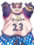  2019 alp_(tas) anthro clothing cute_fangs fur giant_panda hi_res humanoid_hands ituduki_aaa male mammal overweight overweight_male purple_fur shirt simple_background solo tokyo_afterschool_summoners ursid video_games white_background 