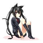  animal_ears bad_id bad_pixiv_id banned_artist black_eyes blazer blush brown_eyes cat_ears cat_tail jacket k-on! kneehighs legs_up long_hair nakano_azusa s_tanly school_uniform shoes sitting skirt socks solo tail twintails 
