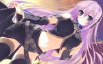  breasts covered_nipples headset highres large_breasts long_hair megurine_luka midriff navel purple_eyes purple_hair solo thighhighs very_long_hair vocaloid wallpaper yuuki_keisuke 