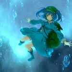  backpack bag banned_artist blue blue_eyes blue_hair hair_bobbles hair_ornament hat kawashiro_nitori key ria short_hair solo touhou twintails two_side_up underwater 