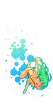  ahoge bare_shoulders barefoot bikini blue_eyes bubble copyright_request freediving green_hair highres long_hair open_mouth solo swimming swimsuit thigh_strap underwater yuuji_(and) 