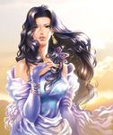  black_hair bridal_gauntlets dress earrings hokuto_no_ken jewelry long_hair maeda_hiroyuki solo tears wind yellow_eyes yuria_(hokuto_no_ken) 