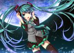  bad_id bad_pixiv_id detached_sleeves gradient_hair green_eyes green_hair hatsune_miku headphones kumio long_hair moon multicolored_hair necktie night open_mouth skirt solo thighhighs twintails very_long_hair vocaloid 