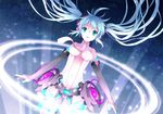  aqua_eyes aqua_hair belt breasts elbow_gloves fingerless_gloves gloves hatsune_miku hatsune_miku_(append) koto_(colorcube) long_hair medium_breasts navel necktie solo twintails vocaloid vocaloid_append 