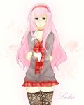  bad_id bad_pixiv_id glasses headband kedama0808 long_hair megurine_luka pink_hair skirt solo thighhighs vocaloid 