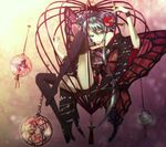  aqua_eyes aqua_hair bad_id bad_pixiv_id bug butterfly butterfly_wings cage flower hair_flower hair_ornament hair_ribbon hairpin hatsune_miku insect japanese_clothes kimono kneehighs kuina_(escapegoat) long_hair ribbon socks solo twintails vocaloid wings 