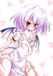  apron blush embarrassed purple_hair red_eyes remilia_scarlet solo touhou ugatsu_matsuki vampire wings 