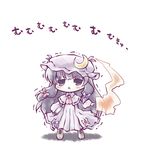  :&lt; bow chibi crescent hair_bow long_hair mukyuu nekoguruma patchouli_knowledge purple_eyes purple_hair ribbon solo touhou translated 