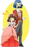  1girl age_difference alternate_costume disguise dress facial_hair formal hagino_aki haruka_(pokemon) kojirou_(pokemon) mustache pokemon pokemon_(anime) pokemon_ag 