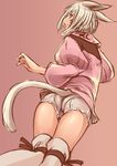  animal_ears ass blonde_hair blush brown_eyes cat_ears f'lhaminn_qesh final_fantasy final_fantasy_xiv looking_back miqo'te short_hair simple_background solo tail thighhighs thomasz 