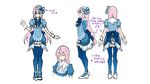  blue_legwear bracelet bustle concept_art dress fraulein_(module) gloves hako_(piapro) jewelry legs long_hair megurine_luka multiple_views pantyhose pink_hair project_diva_(series) project_diva_2nd ribbon striped translated turnaround vertical_stripes vocaloid 