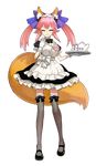  alternate_costume animal_ears closed_eyes cup enmaided fate/extra fate_(series) fox_ears fox_tail full_body hair_ribbon hairband legs maid official_art pink_hair plate ribbon smile solo standing tail tamamo_(fate)_(all) tamamo_no_mae_(fate) teacup thighhighs transparent_background twintails wada_aruko yellow_eyes 