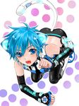 animal_ears blue_eyes blue_hair boots cat_ears cat_tail detached_sleeves headset kaito kneeling male_focus matsumochi neko_cyber_(module) project_diva_(series) project_diva_2nd solo tail vocaloid 