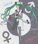  aharan bad_id bad_pixiv_id barefoot feet green_hair hatsune_miku long_hair mars_symbol one_eye_closed solo thighhighs twintails ura-omote_lovers_(vocaloid) venus_symbol very_long_hair vocaloid 