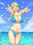  bandana bikini blonde_hair blue_eyes breasts cleavage heroman huge_breasts kawanuma_uotsuri lina_davis long_hair solo splashing swimsuit underboob 